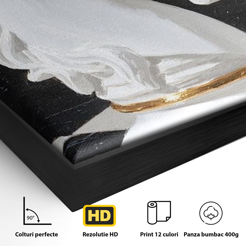 Detaliu al suprafetei: tablou canvas cu cal de sah, in rama de aluminiu negru